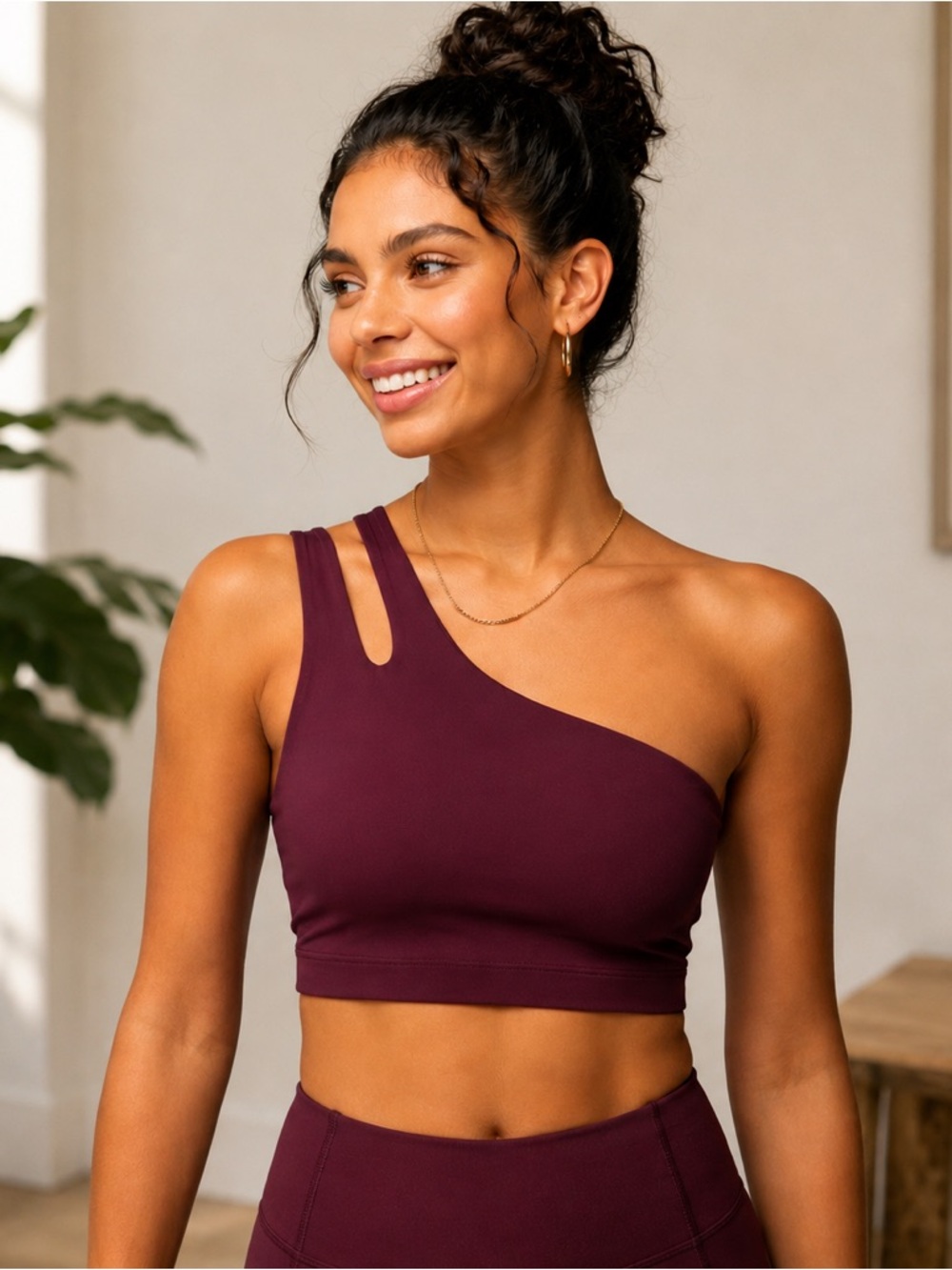 Fabletics One Shoulder Sports Bra Merlot Maroon Strappy XL NWT Lounge Athletic